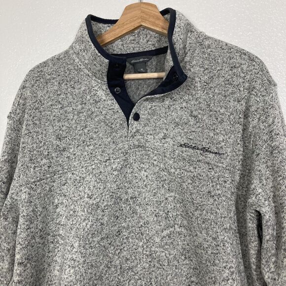 Eddie Bauer Sweater Mens XL Gray Quarter Snap Fleece Pullover Outdoors Warm XL - Picture 2 of 11